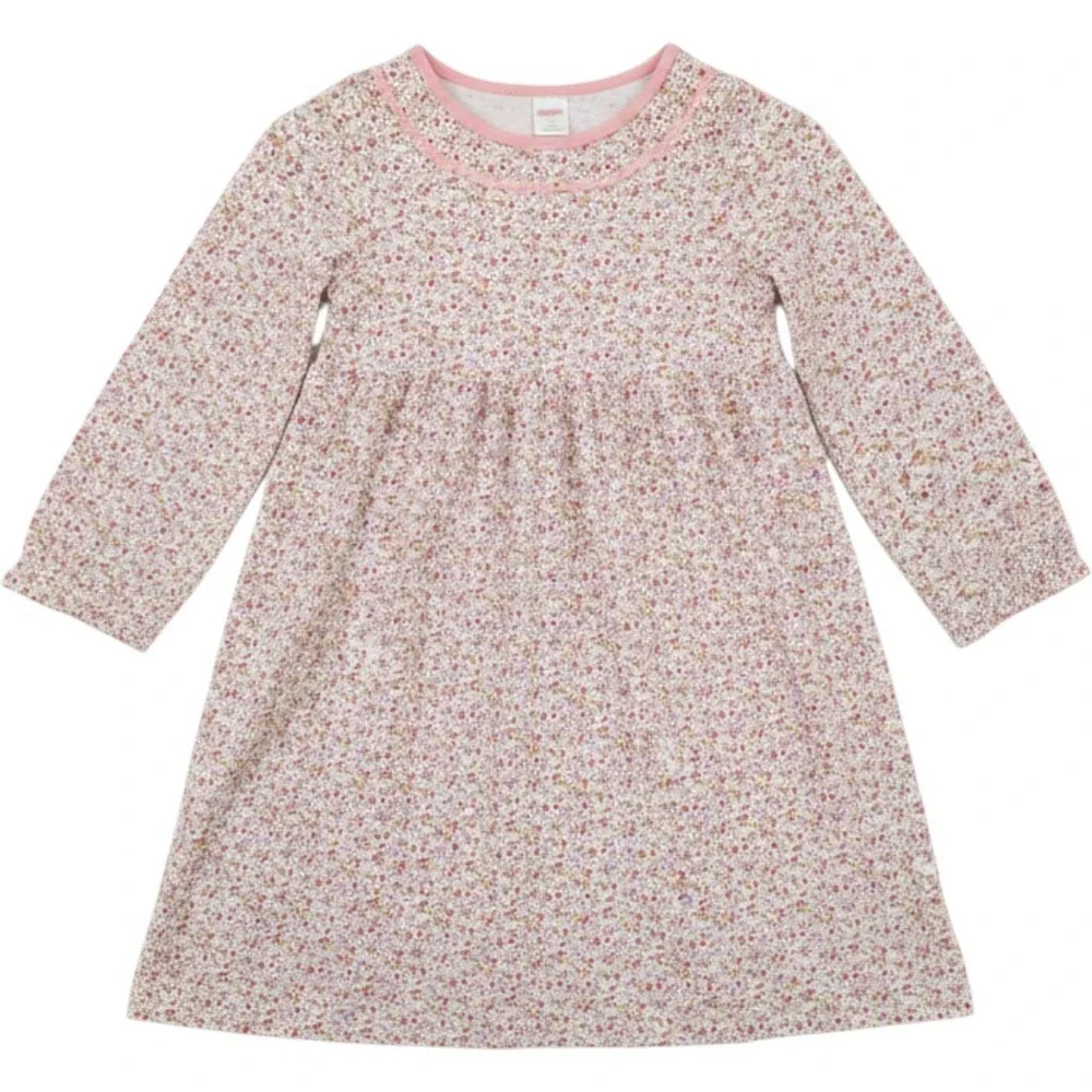 VTG Gymboree Dress Girls 8 Pink Floral Ric Rac Trim Long Sleeve Knit Casual FLAW
